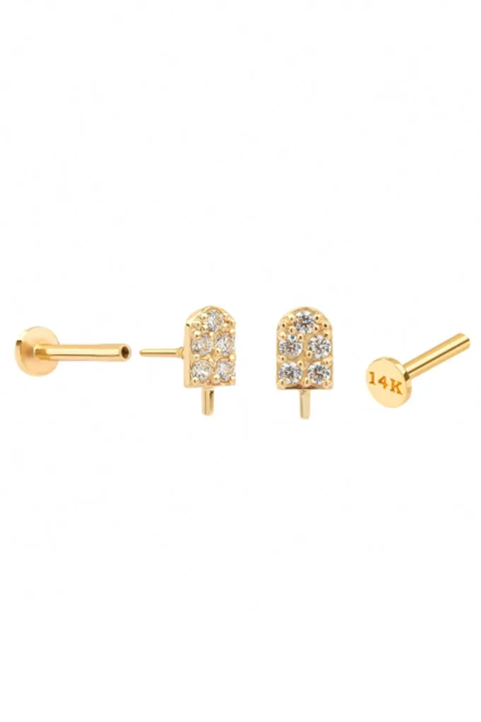 14k Gold Helix Tragus Inner Conch Cartilage Cz Ice Cream Internally Internal Threaded Earring Labret Piercing