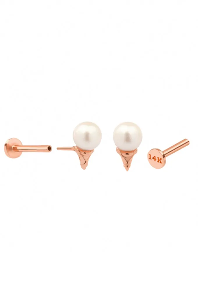 14K Solid Gold Cartilage Ice Cream Fresh Water Pearl Internally Internal Threaded Tragus Cartilage Helix Earring Labret