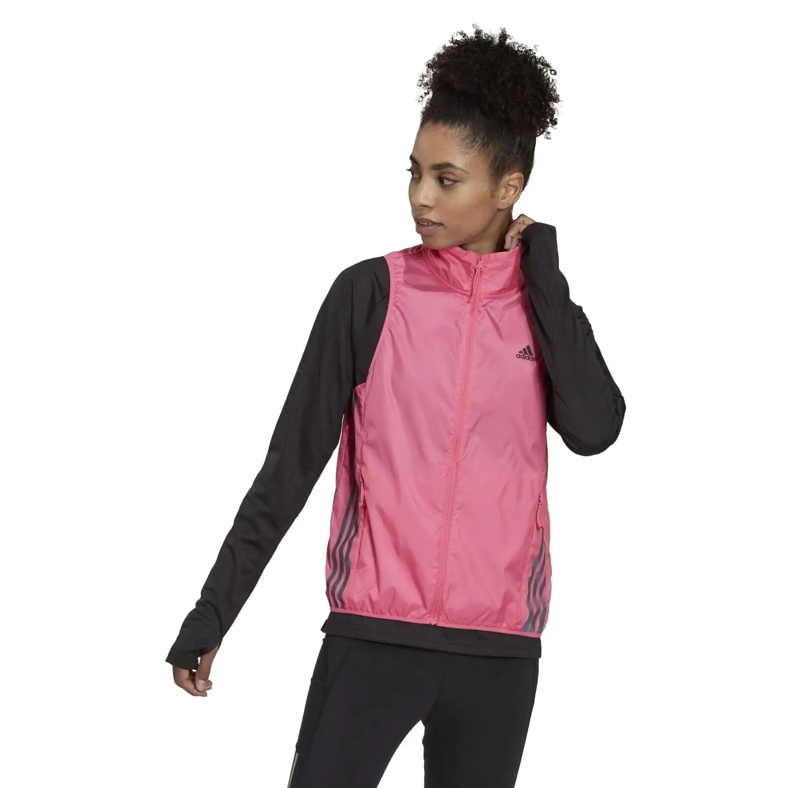 adidas Run Icons 3-Stipes Womens Running Gilet Lightweight Wind Resistant Jacket