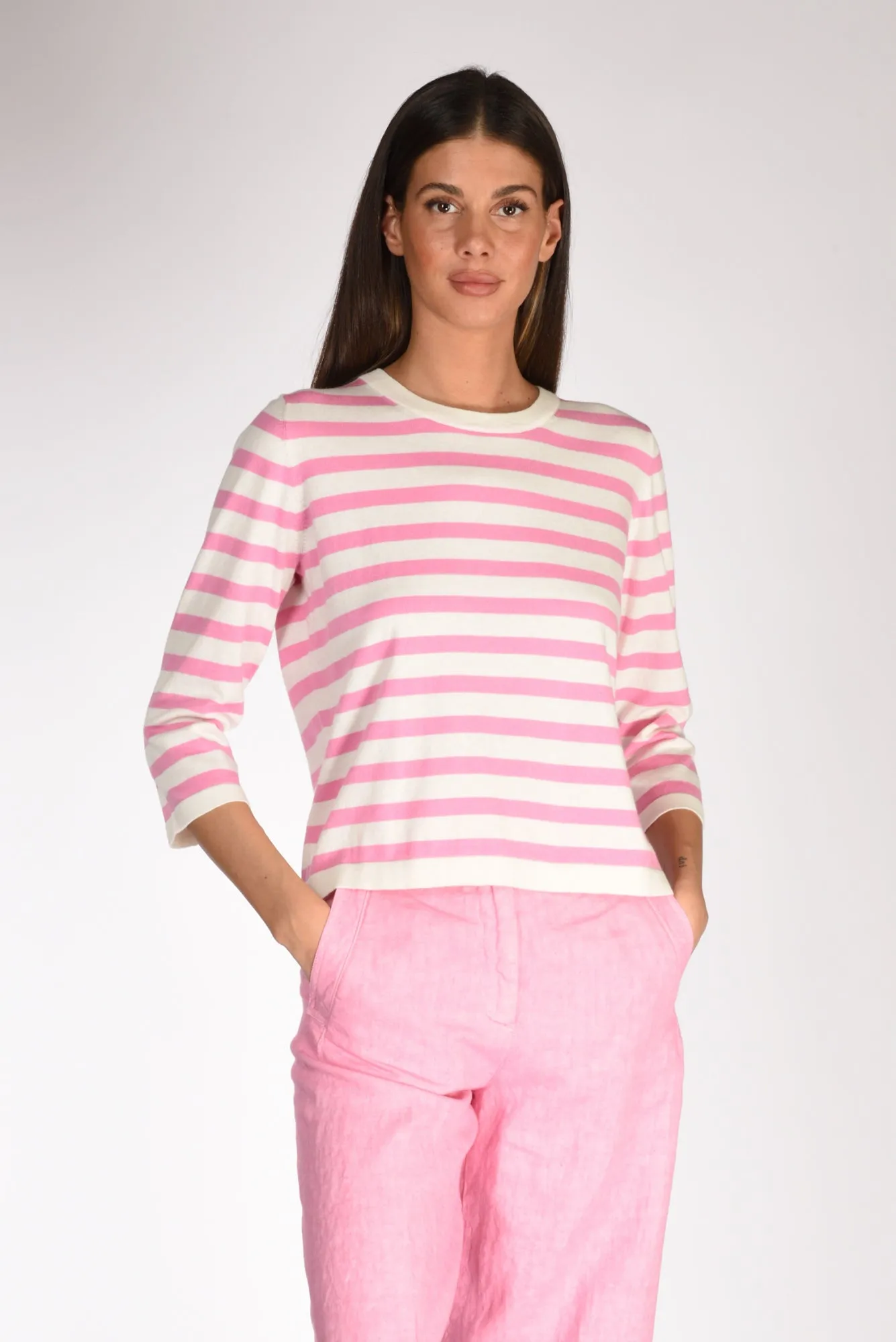 Allude Maglia Rigata Rosa/bianco Donna