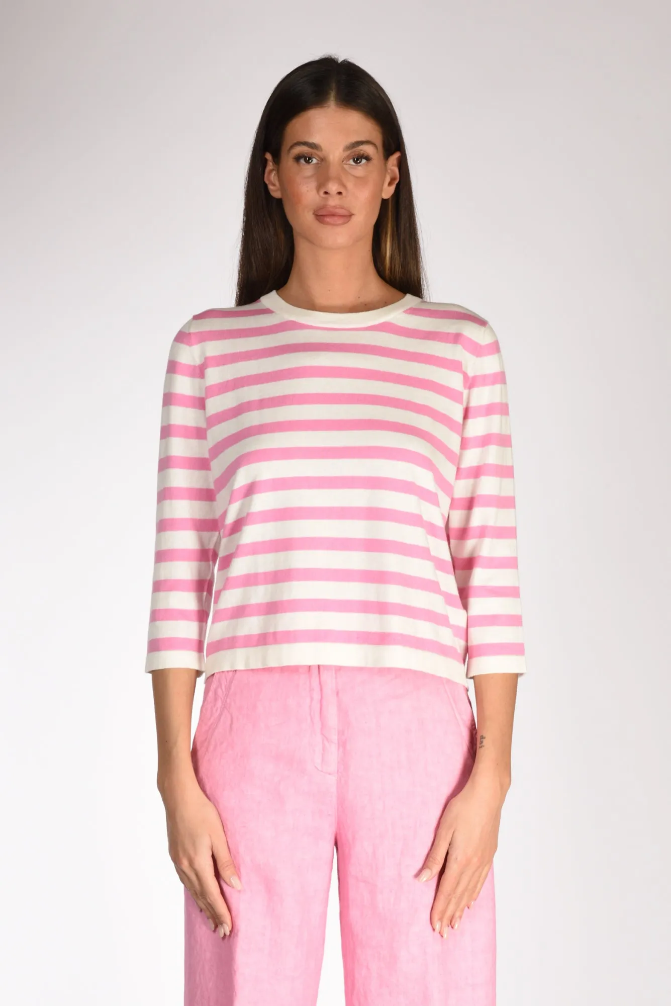 Allude Maglia Rigata Rosa/bianco Donna