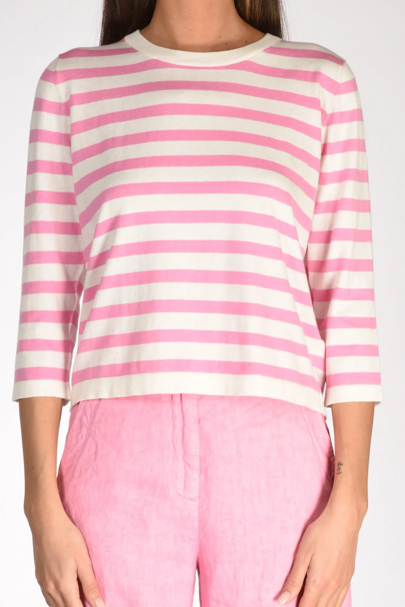 Allude Maglia Rigata Rosa/bianco Donna