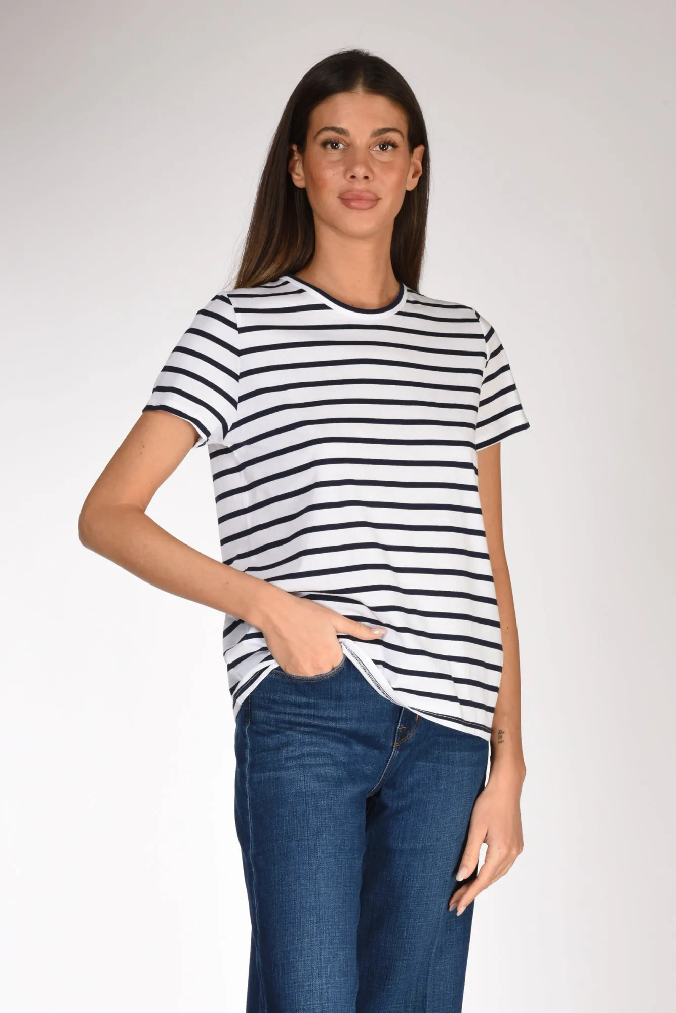 Allude Tshirt Rigata Bianco/blu Donna