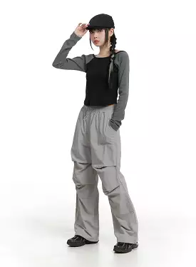 Banding Waist Nylon Wide Trousers OM426