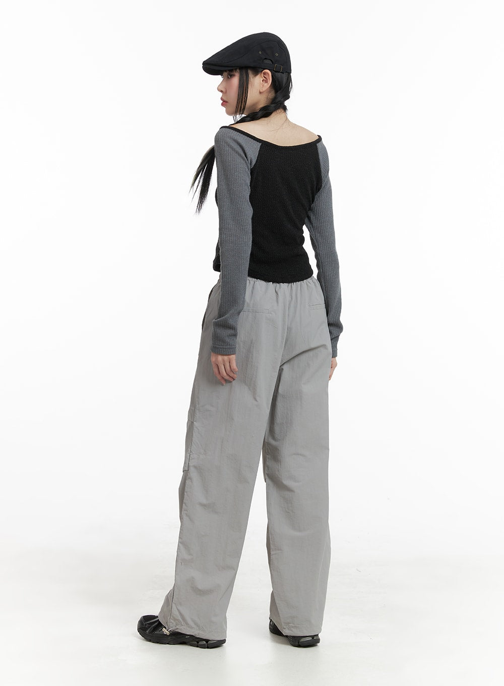 Banding Waist Nylon Wide Trousers OM426