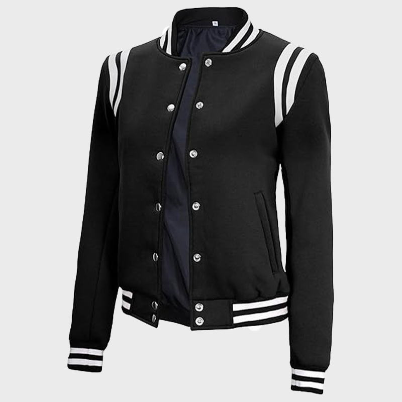 Baseball White And Black Letterman Varsity Jacket For Women's