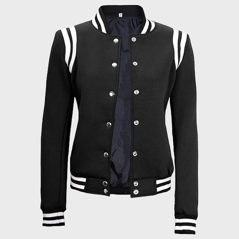 Baseball White And Black Letterman Varsity Jacket For Women's