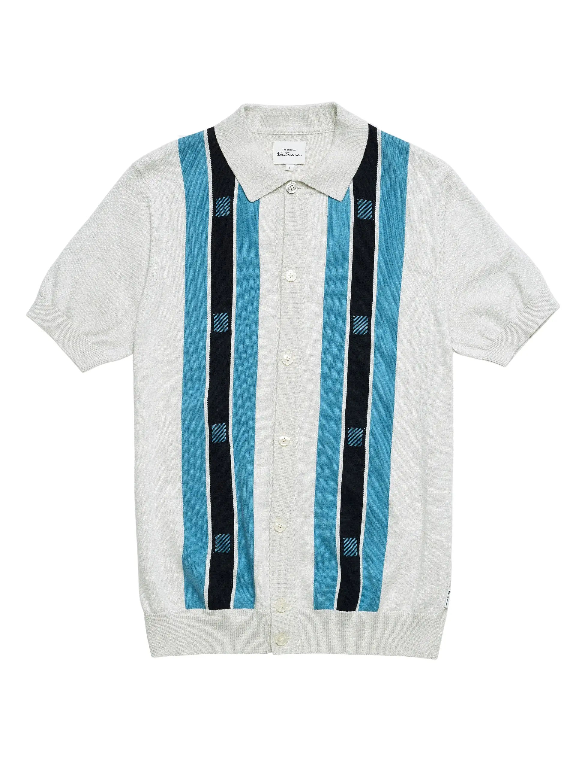 Ben Sherman Mens Knitted Button Through Mod Polo Shirt - Short Sleeved