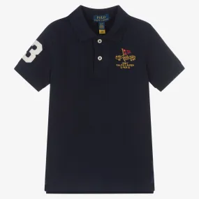 Boys Blue Cotton Yacht Club Logo Polo Shirt