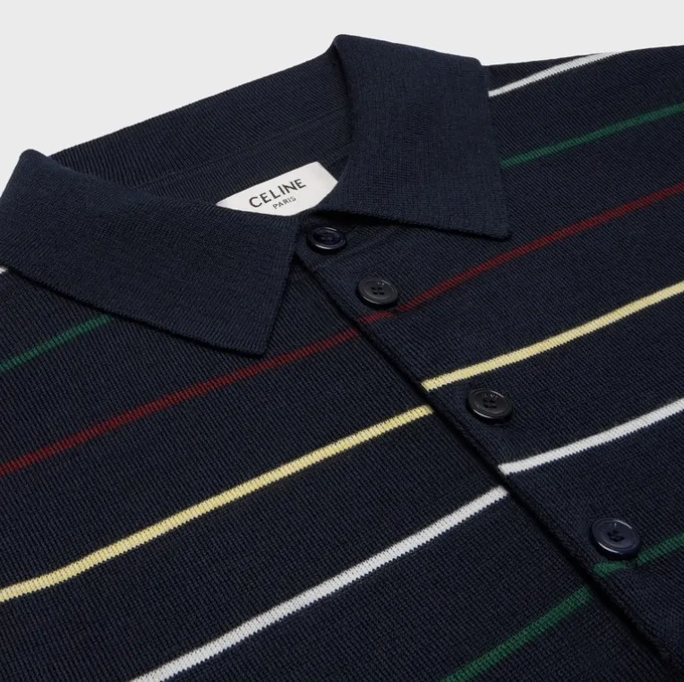 CELINE  |striped triomphe polo in fine wool