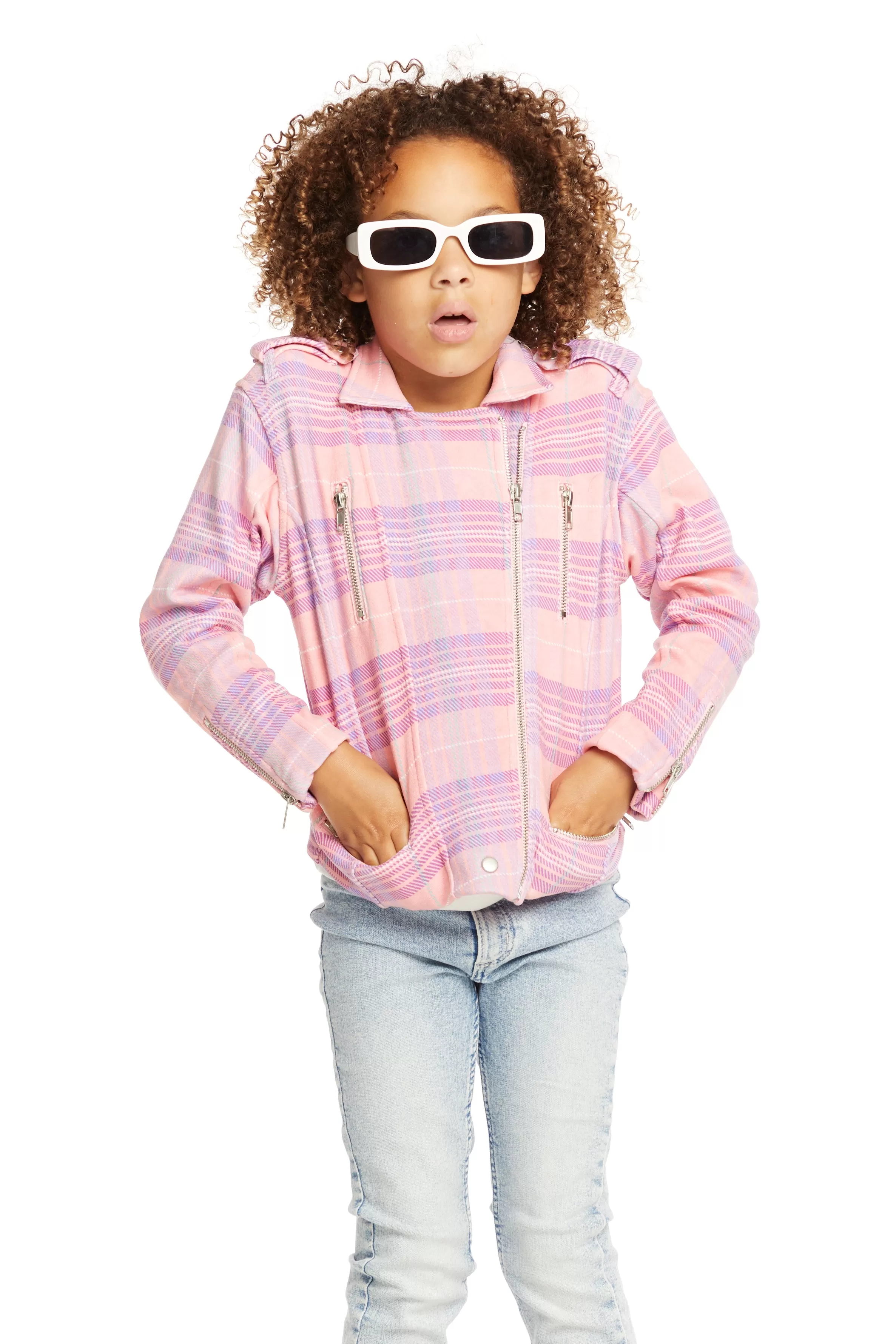 Chaser Cotton Candy Plaid Moto Jacket