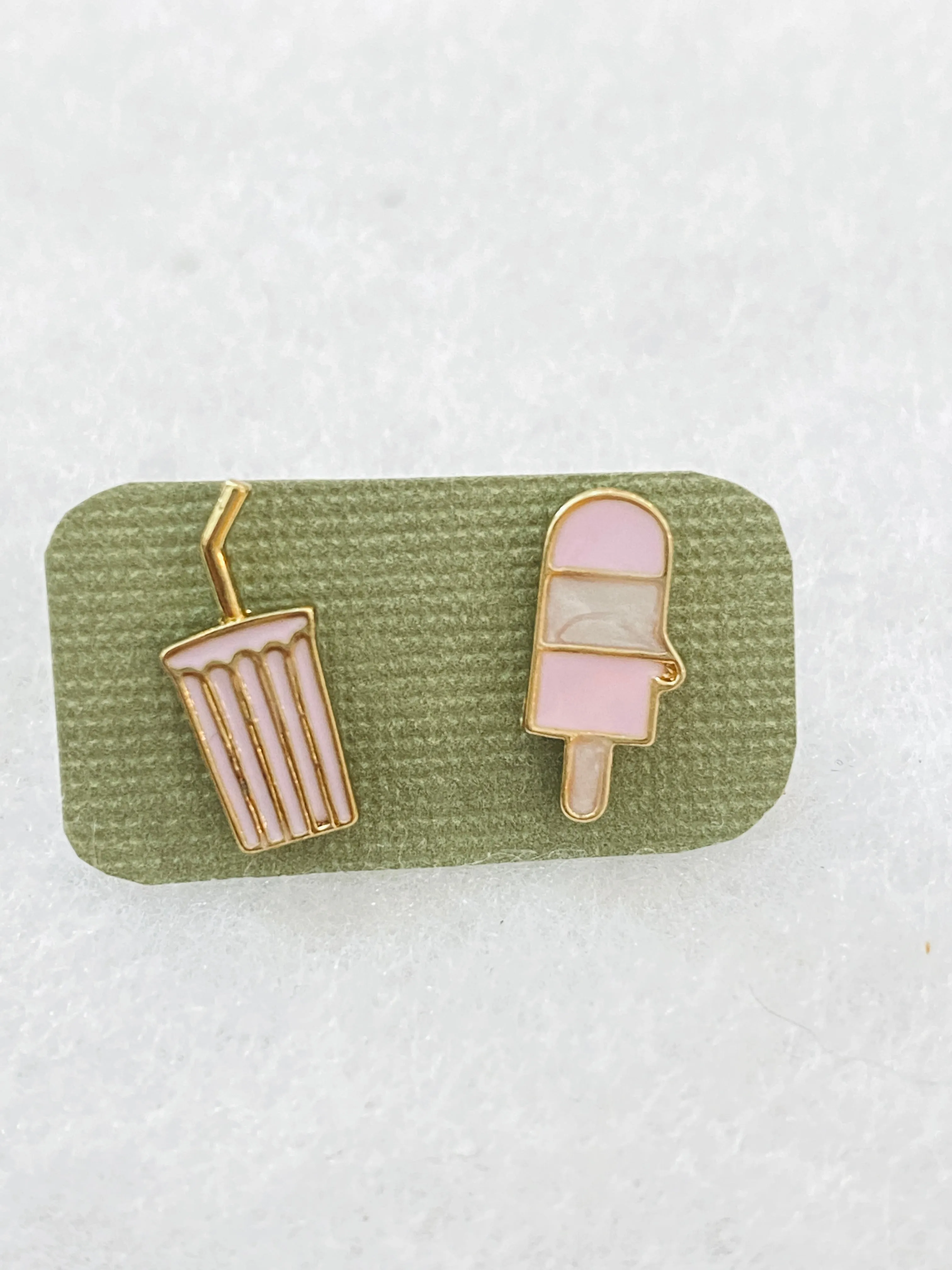 Cute Mismatched Ice Cream and Milkshake Enamel Stud Earrings