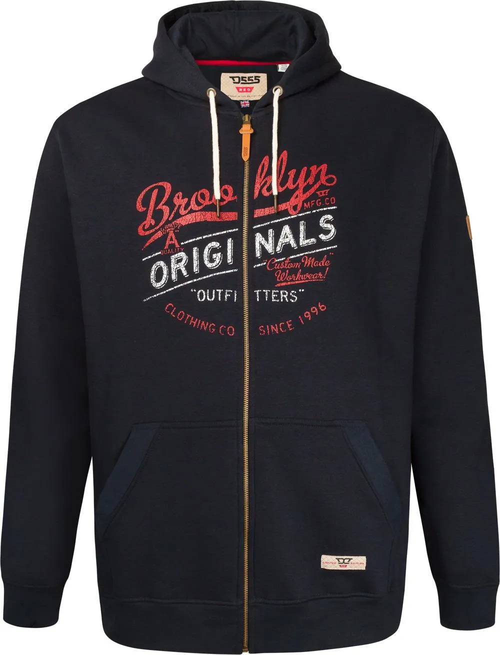 D555 Zennor Tall Zip Hoody With Brooklyn Chest Print - Navy