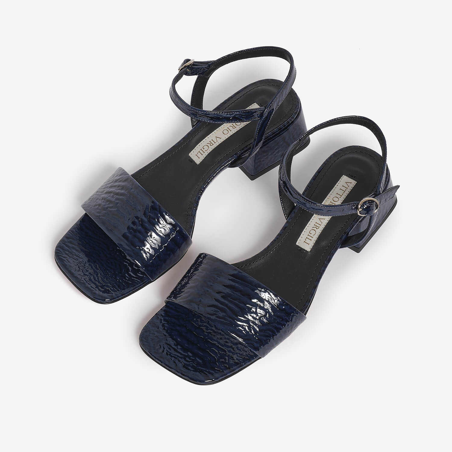 Dark blue women's patent leather flip flop sandal