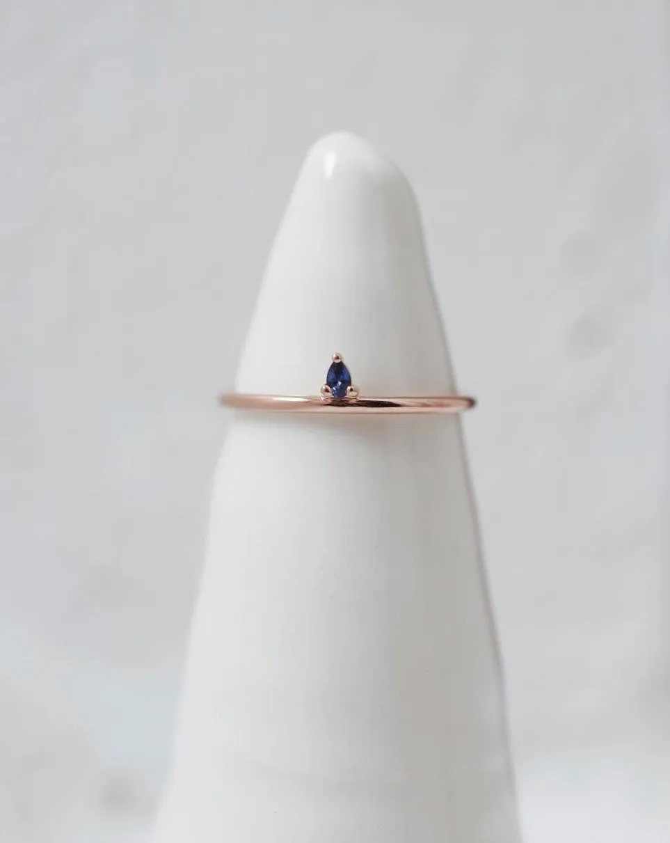 Finished: Lily Tiny Diamond Drop Ring in Rose Gold with Dark Blue Sapphire