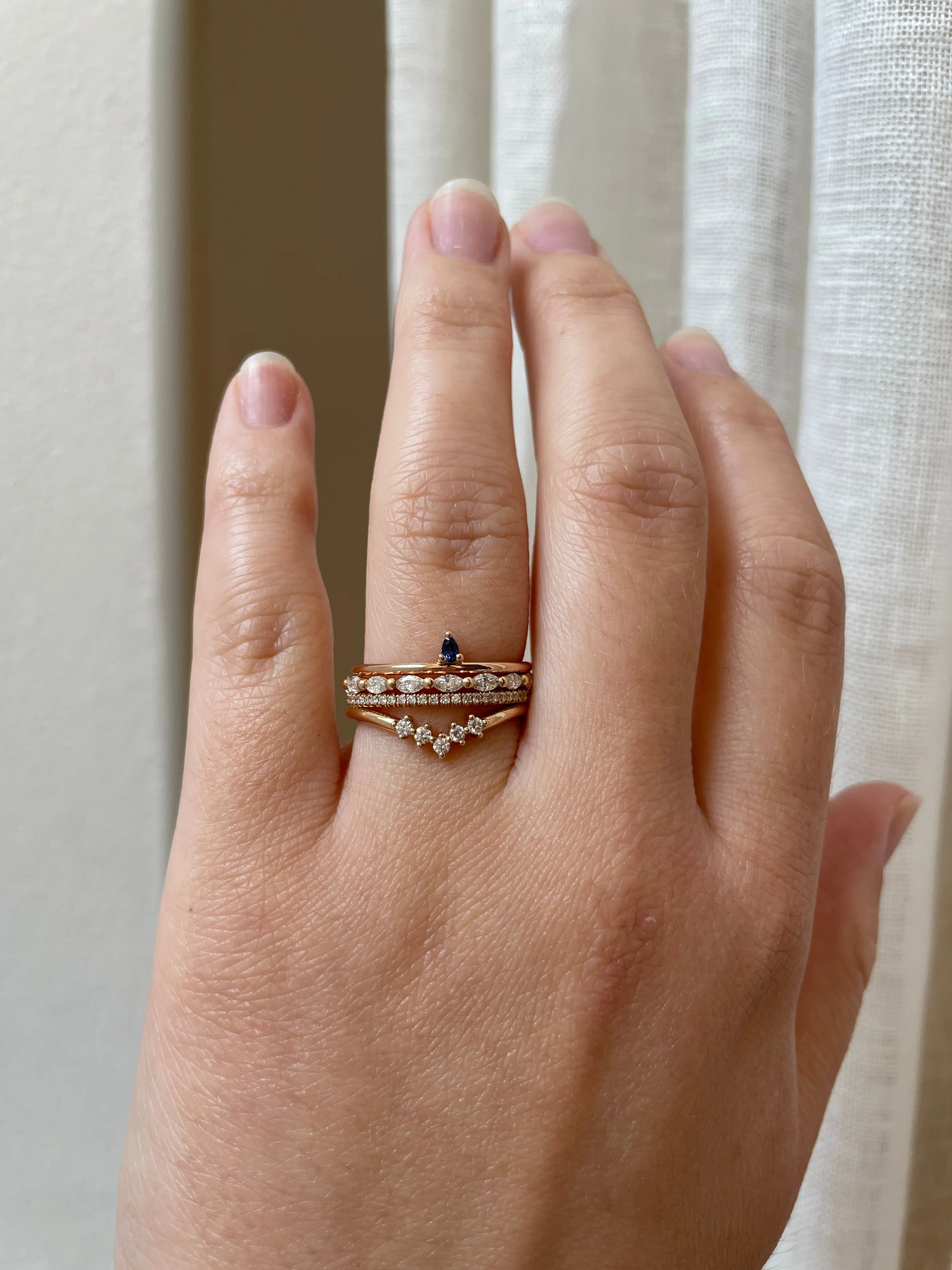 Finished: Lily Tiny Diamond Drop Ring in Rose Gold with Dark Blue Sapphire