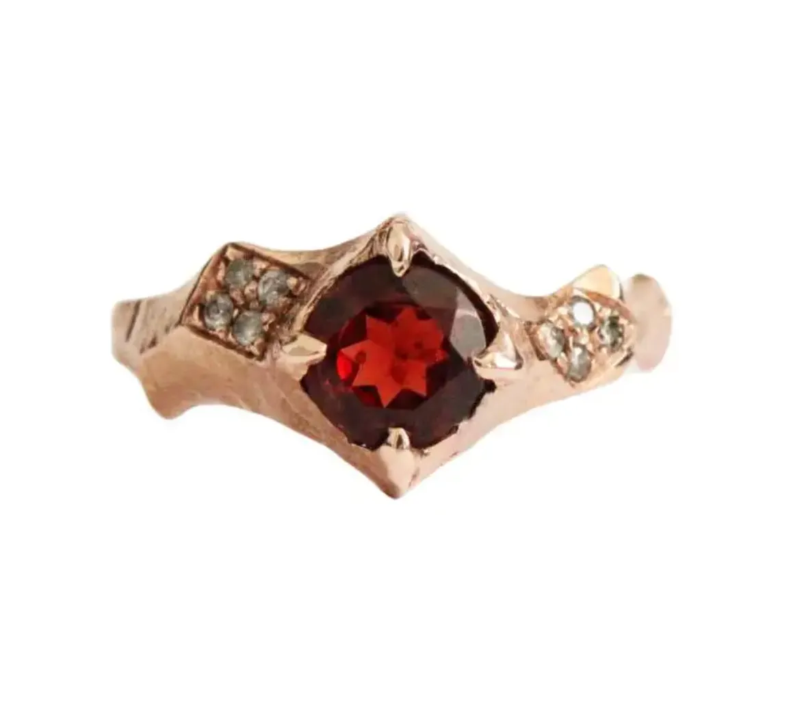 Garnet and Diamond Sculptural Ring in 14 Karat Rose Gold