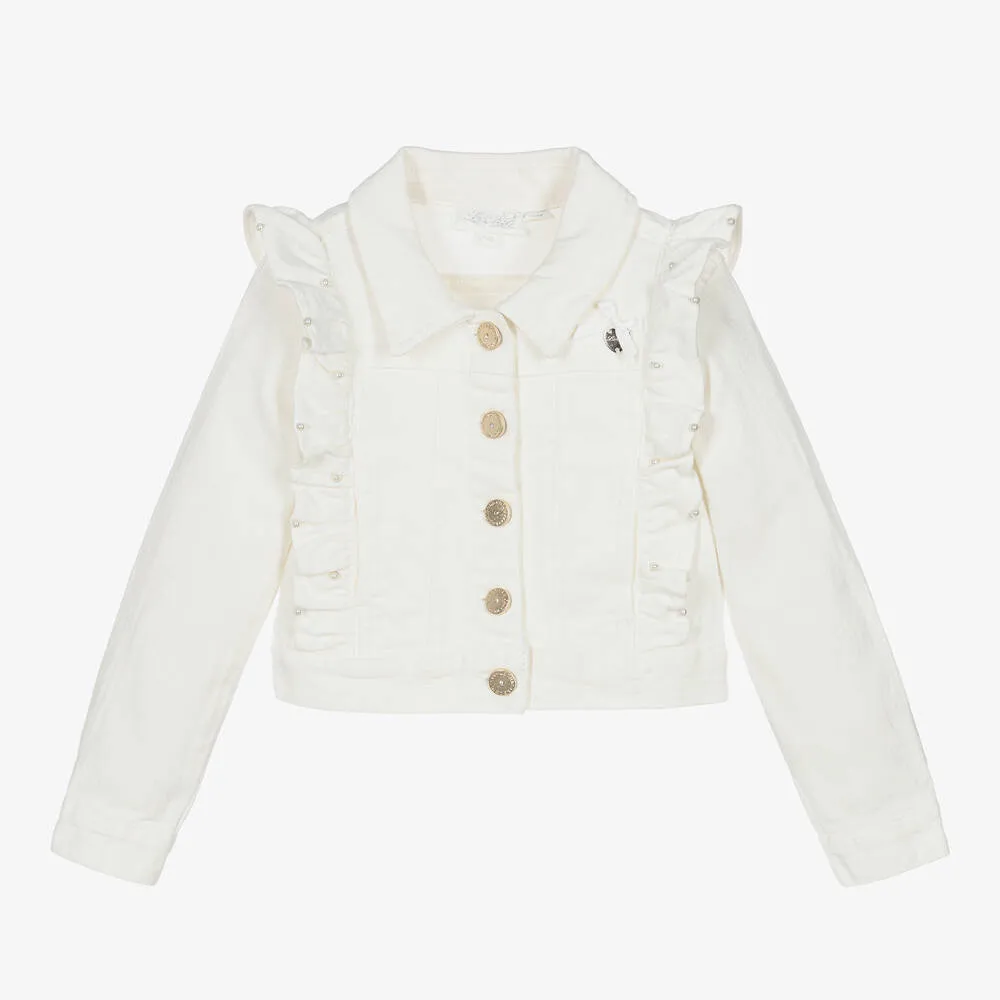 Girls Ivory Pearl Denim Jacket