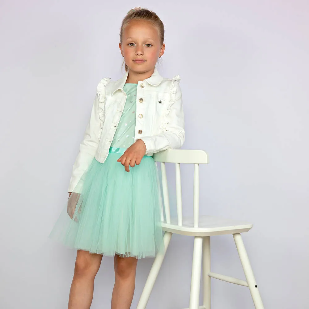 Girls Ivory Pearl Denim Jacket