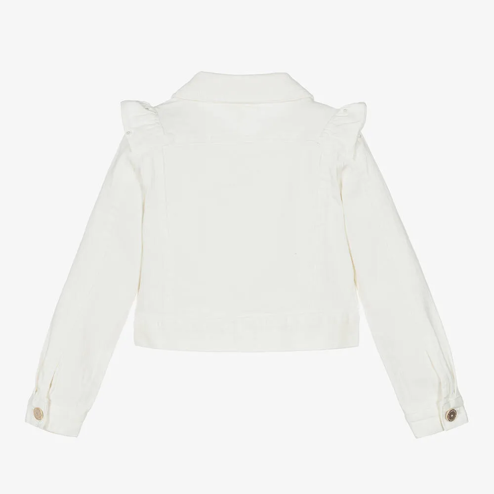 Girls Ivory Pearl Denim Jacket