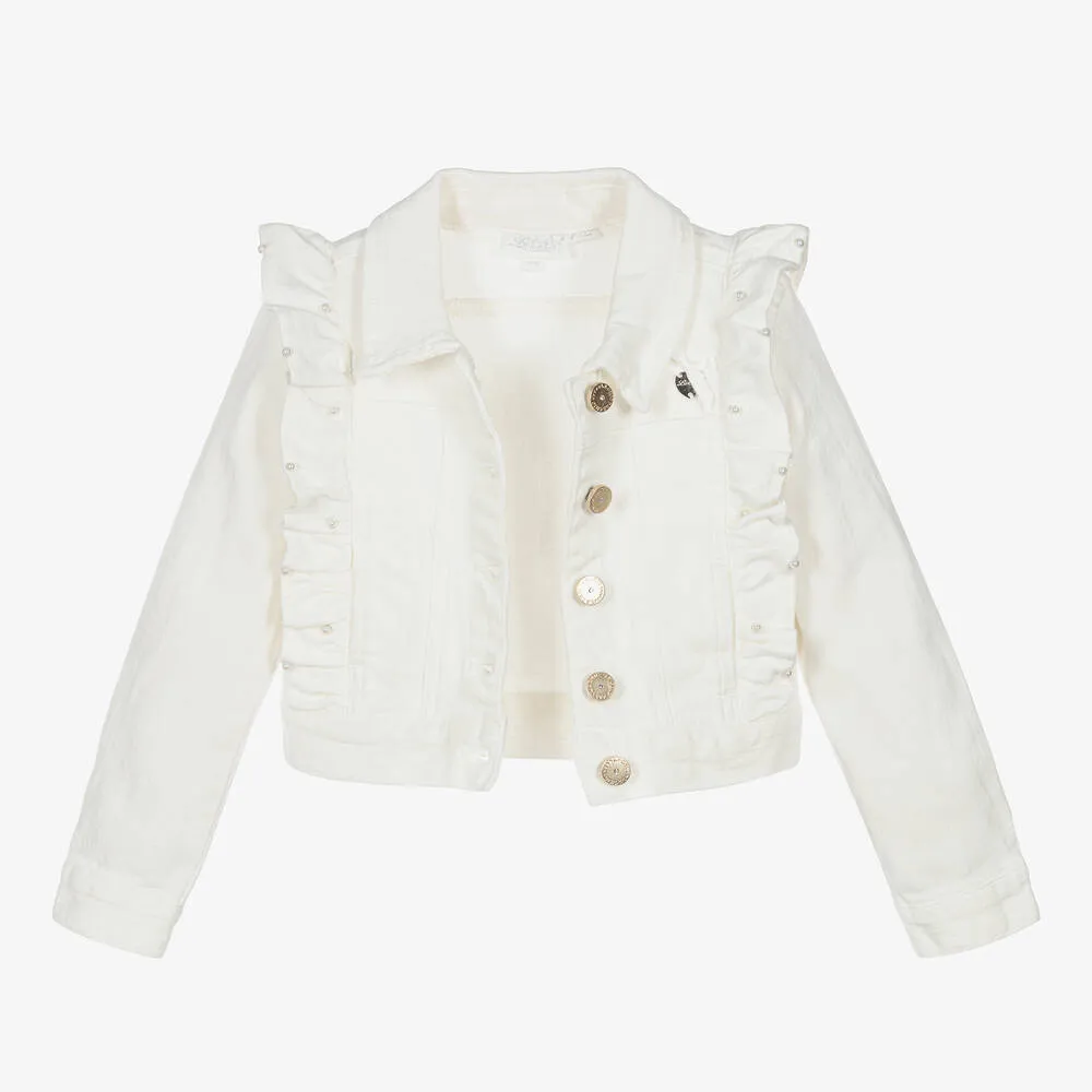 Girls Ivory Pearl Denim Jacket