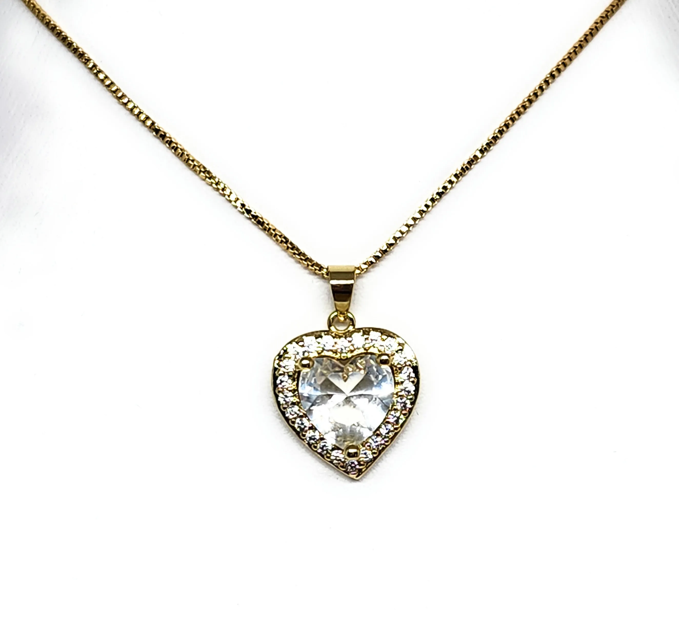 Gold Plated Layered Heart Cubic Zirconia Pendant Necklace Chain 18” (WHITE, RED, GREEN, BLACK, DARK BLUE)