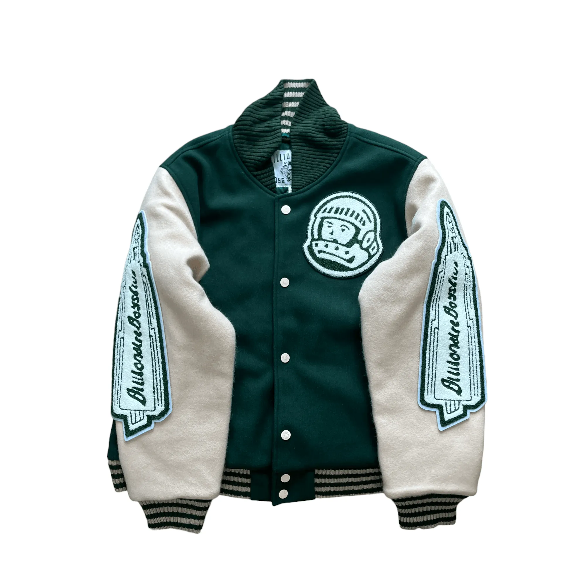 Green + Cream Billionaire Boys Club (BBC) Varisty Jacket - Medium