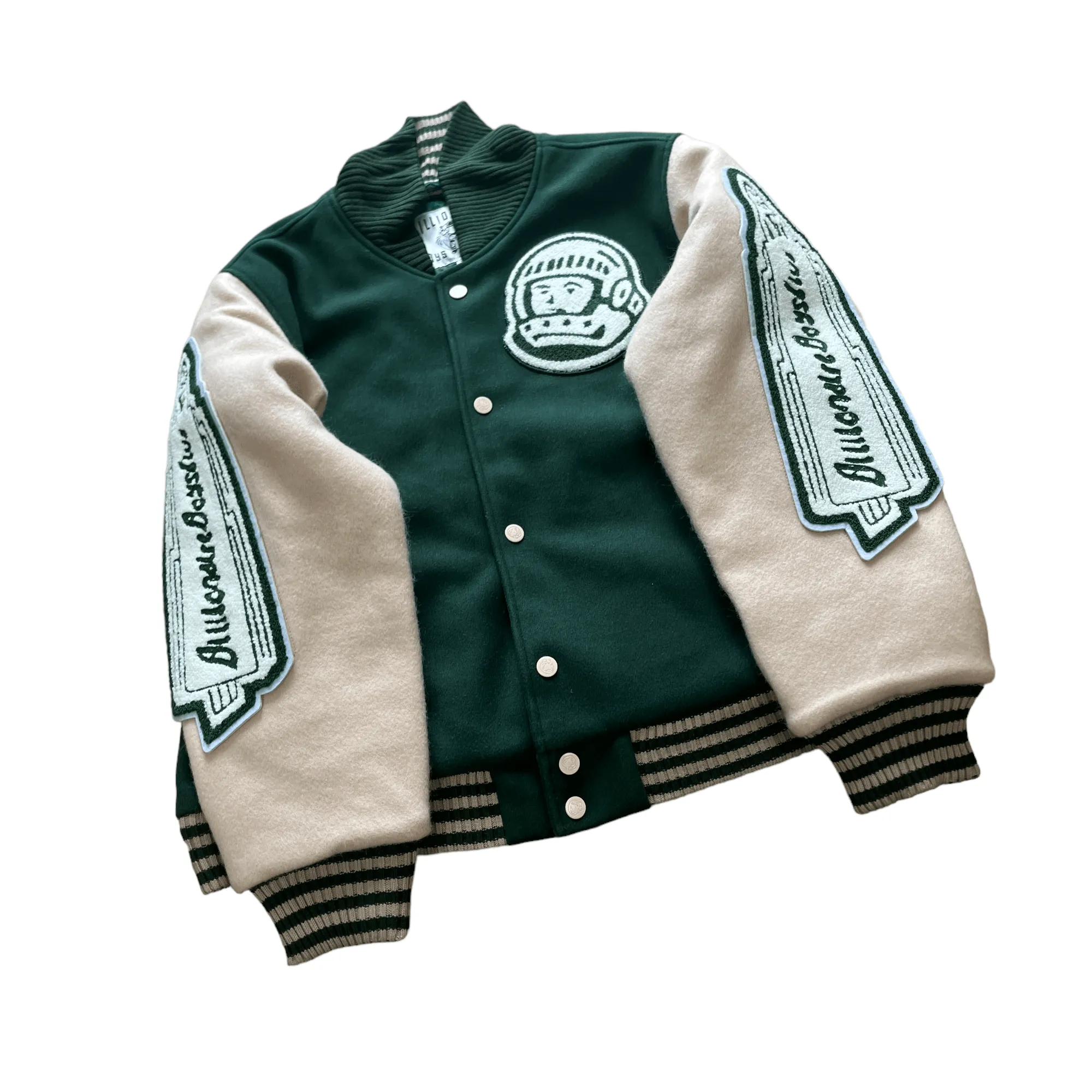 Green + Cream Billionaire Boys Club (BBC) Varisty Jacket - Medium