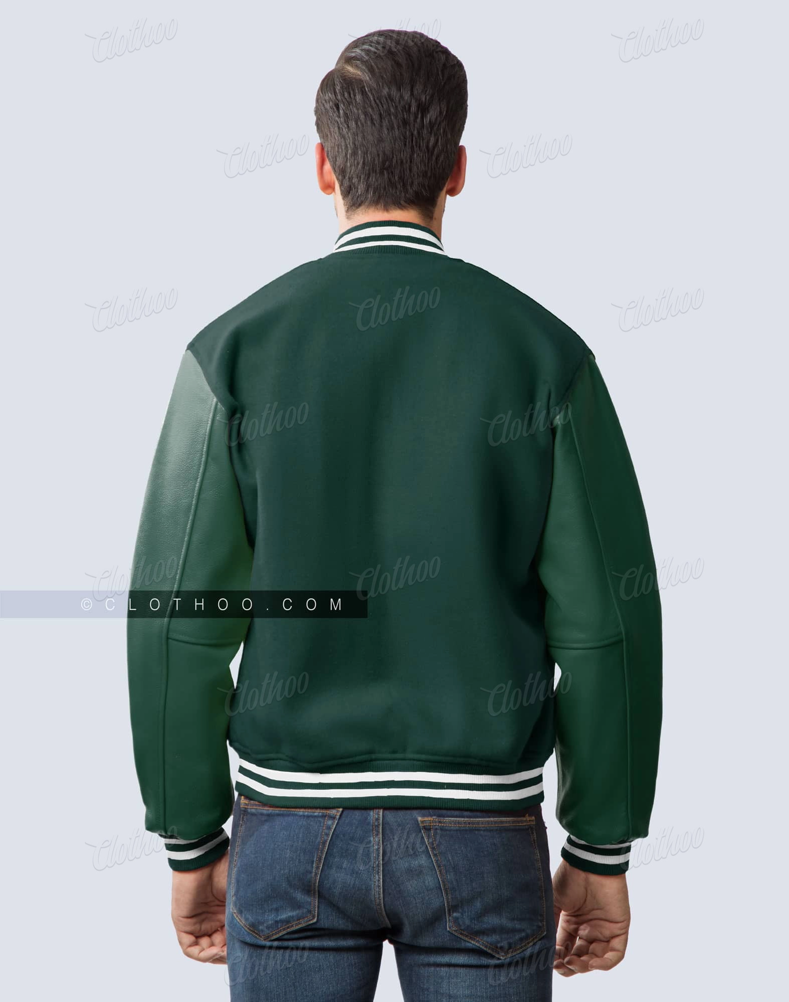 Green Wool Body & Leather Sleeves Letterman Jacket