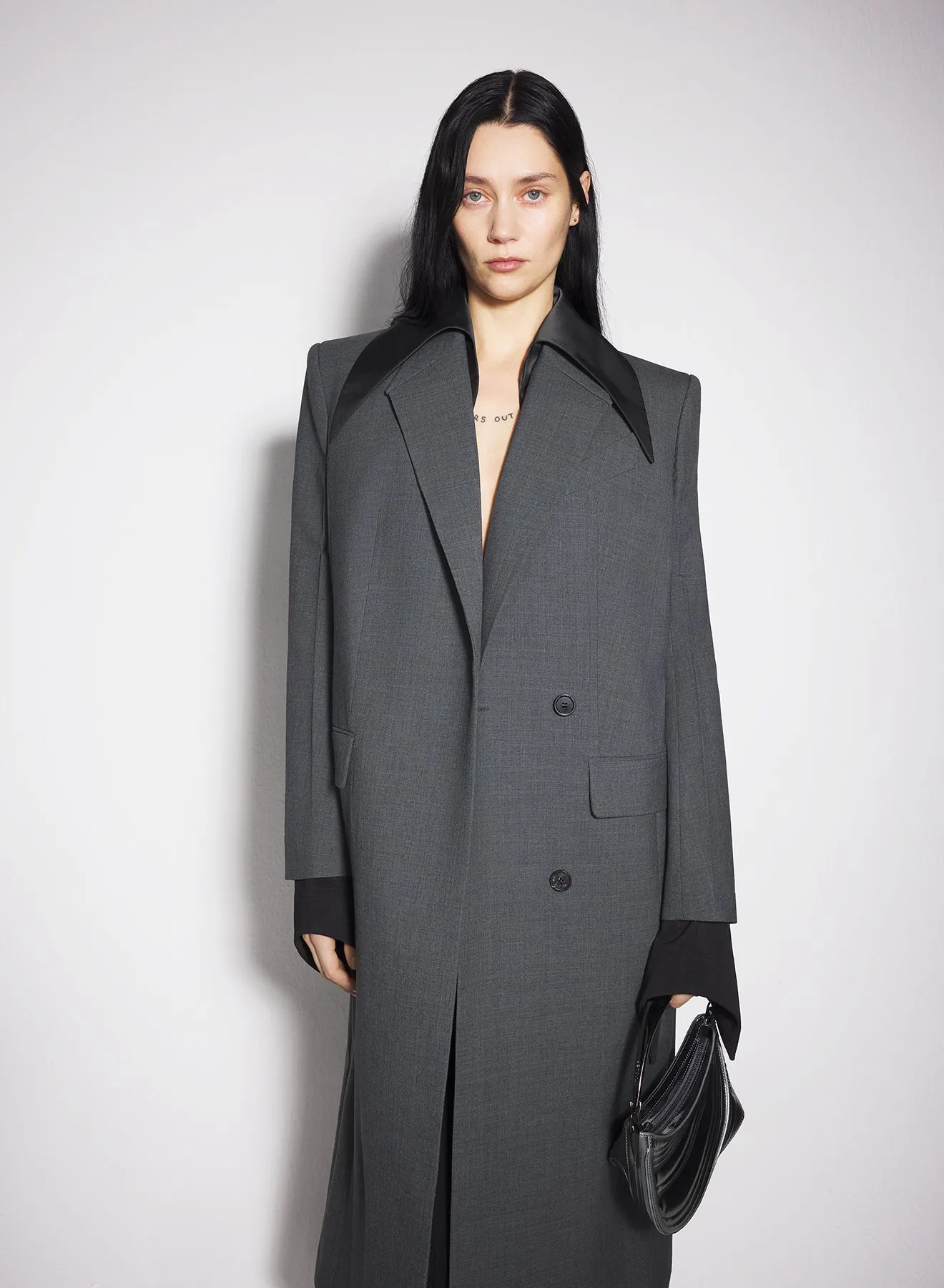 grey single-breasted wool coat