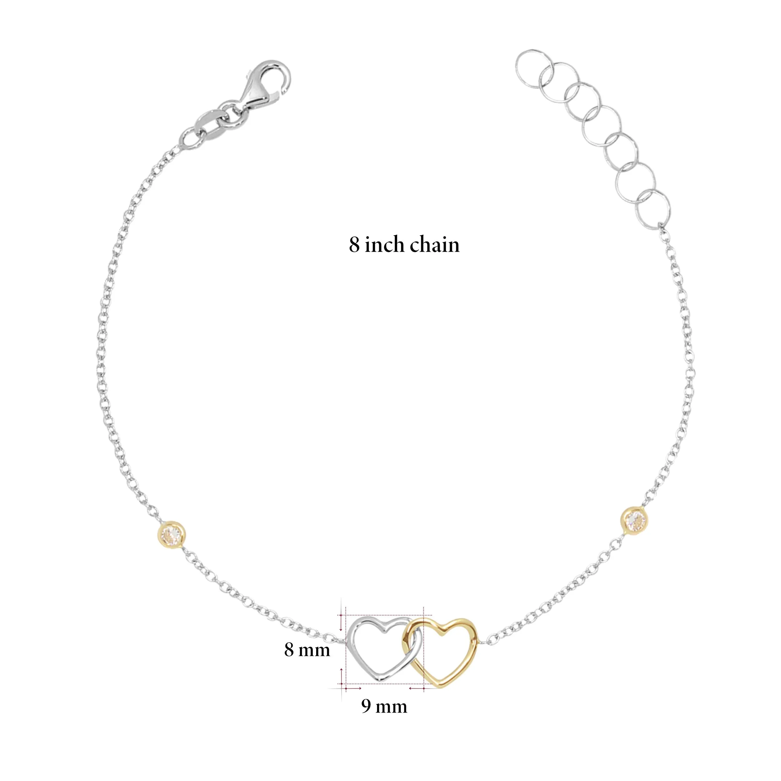 Heart Bracelet in 14k White Yellow and Rose Gold with CZ