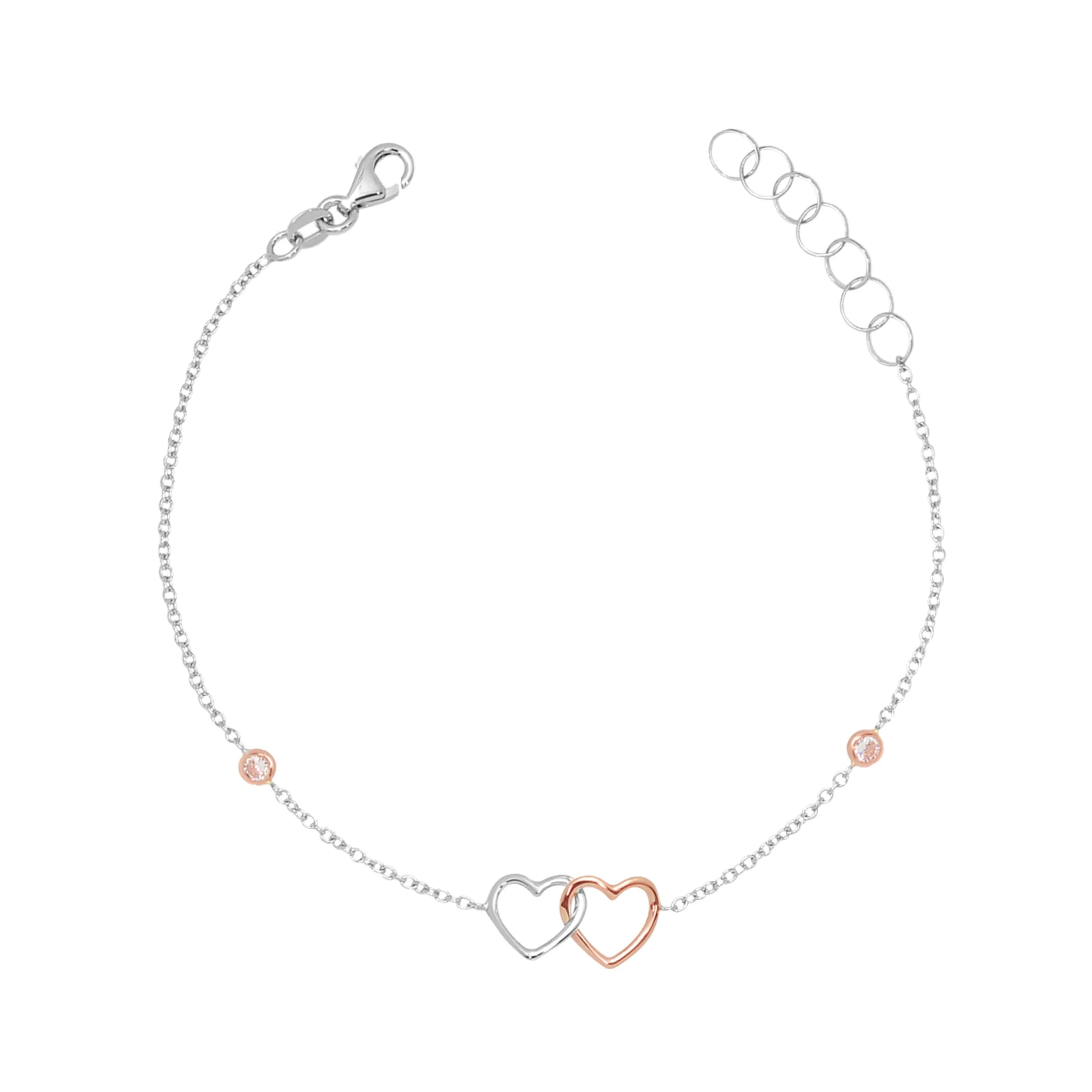 Heart Bracelet in 14k White Yellow and Rose Gold with CZ