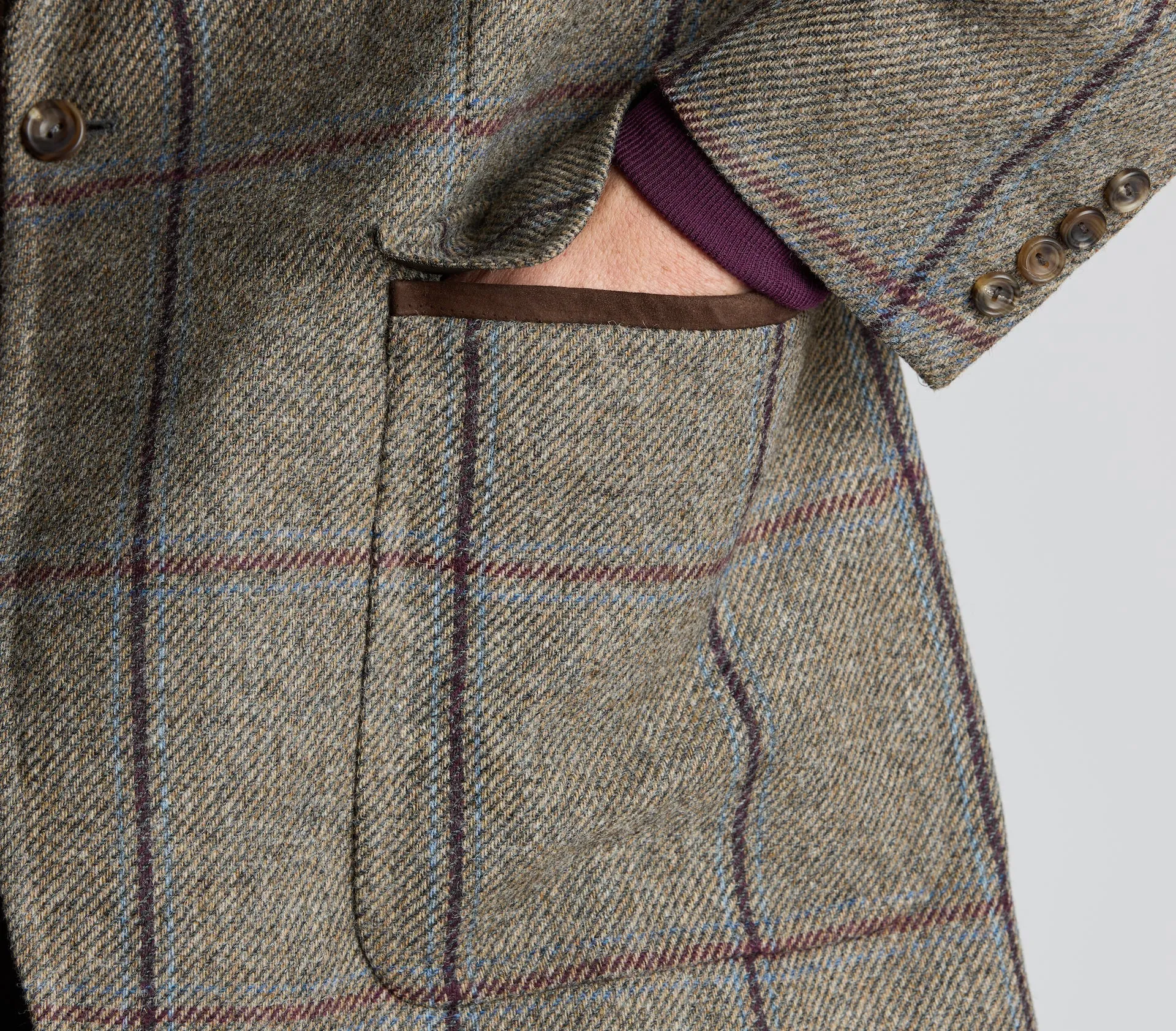 Heather/Blue Overcheck House Tweed Single Breasted Patch Pocket Jacket