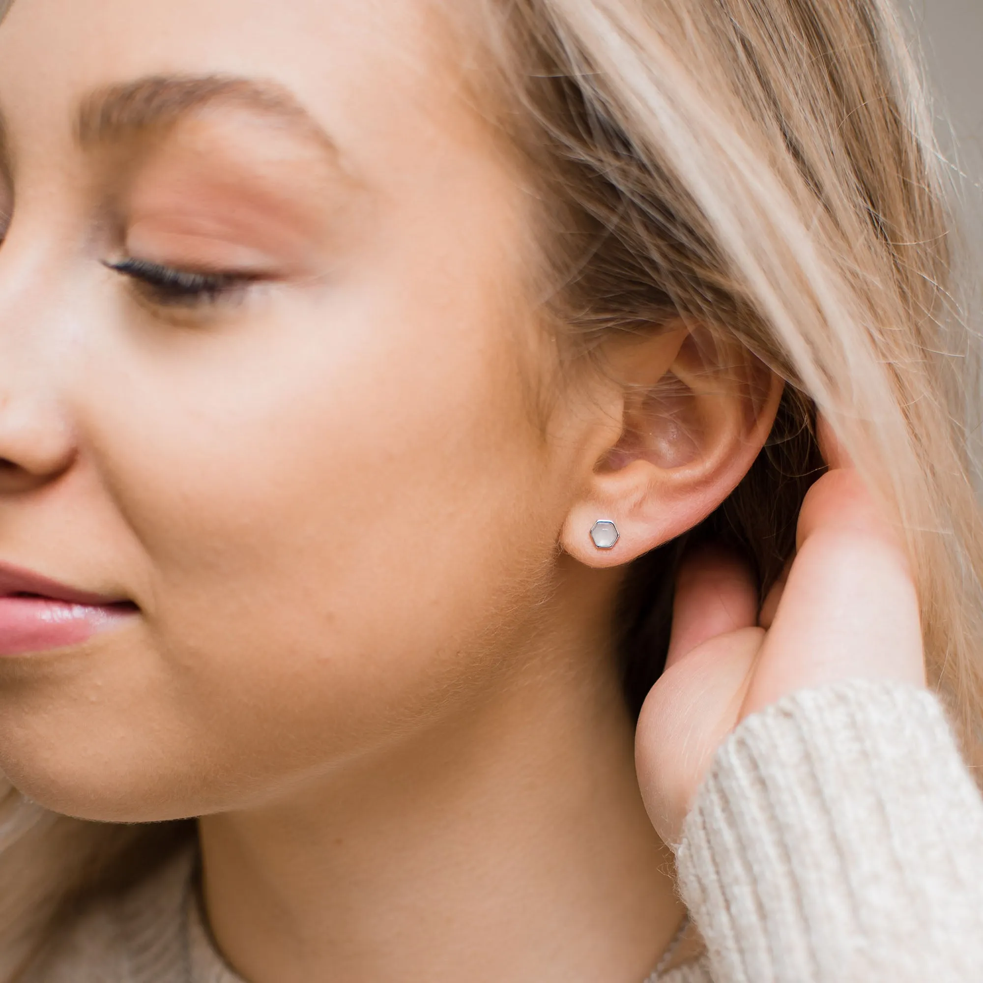 Hexagon Stud Earrings in Rose Quartz