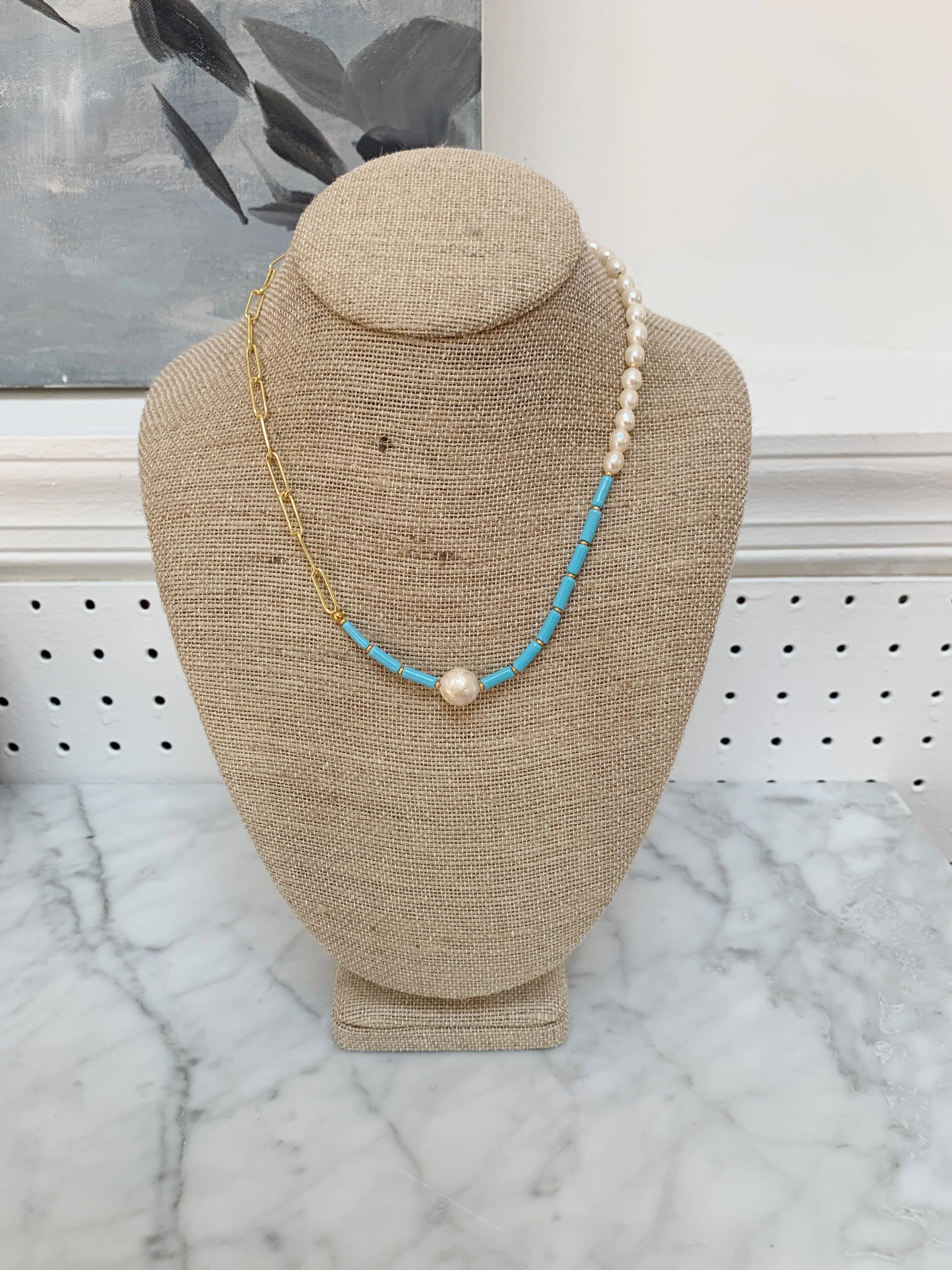 Light Blue Glass Beads & Pearls