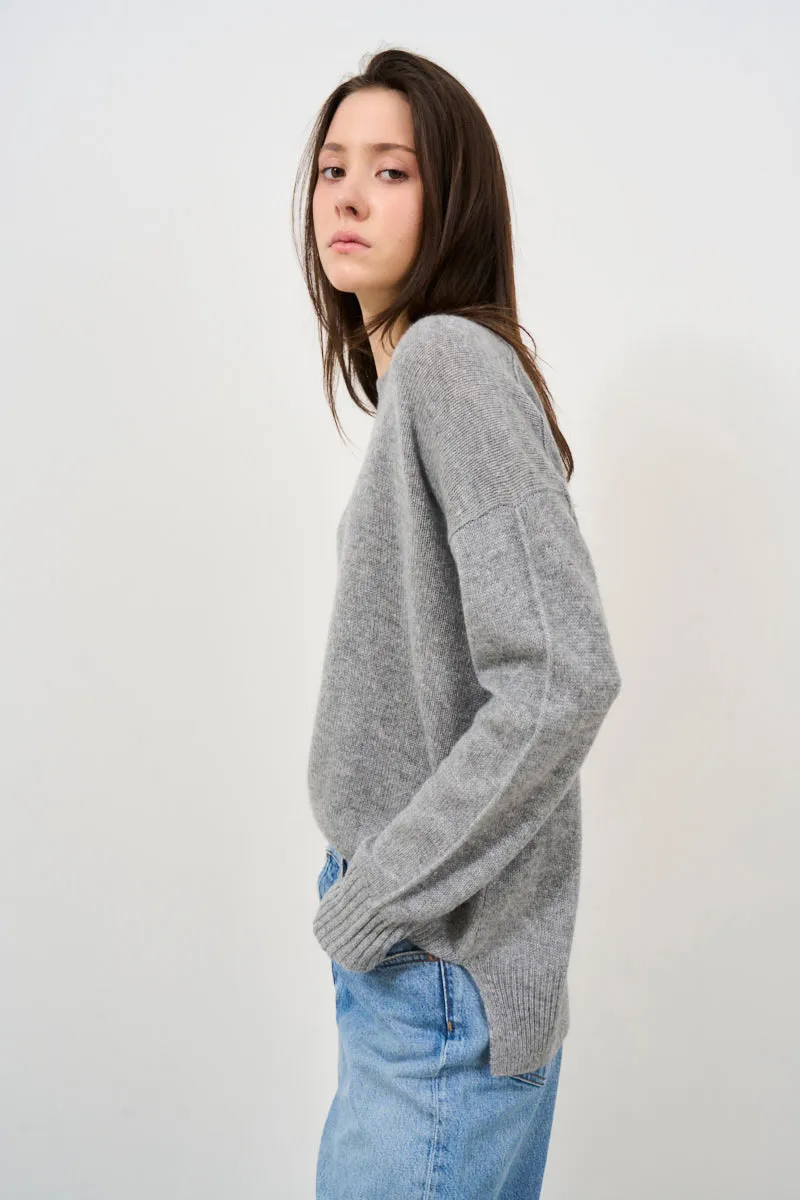 Maglione donna girocollo morbido grigio