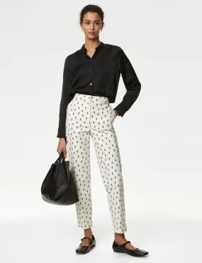 M&S Women's Cotton Rich Geometric Slim Fit Ankle Grazer Trousers - 8XL - Ivory Mix, Ivory Mix