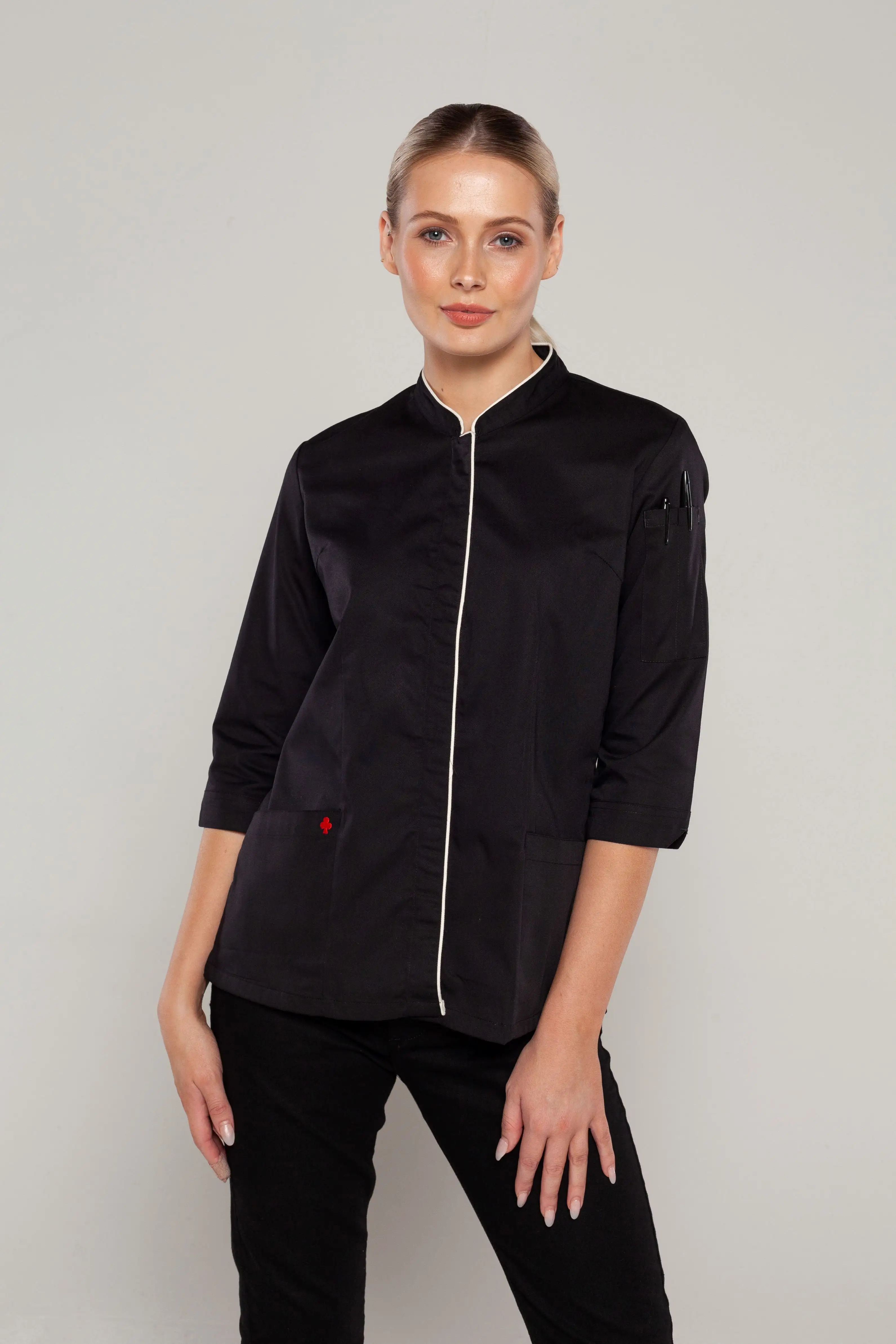 Mel 3/4 sleeves Black women's chef jacket