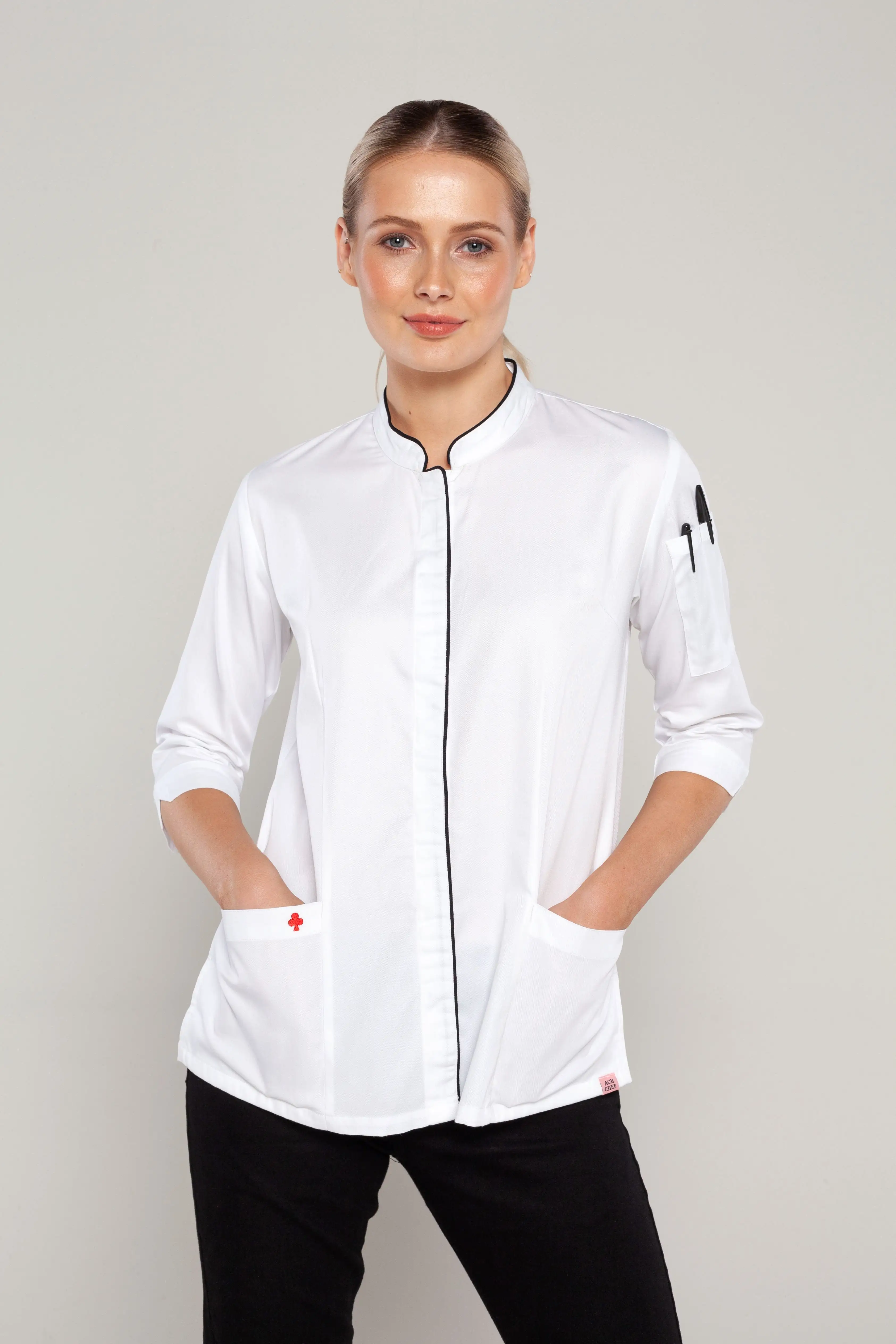 Mel 3/4 sleeves White women's chef jacket