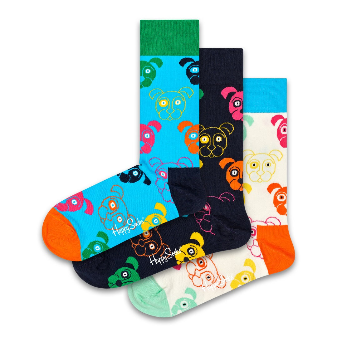 Mens Happy Socks Mixed Dog Gift Box - 3 Pack