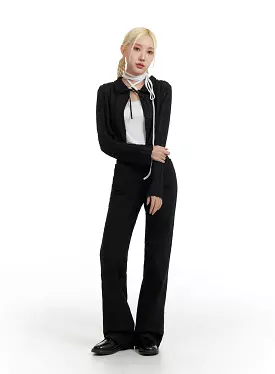 Mid Waist Button Flared Trousers IF408