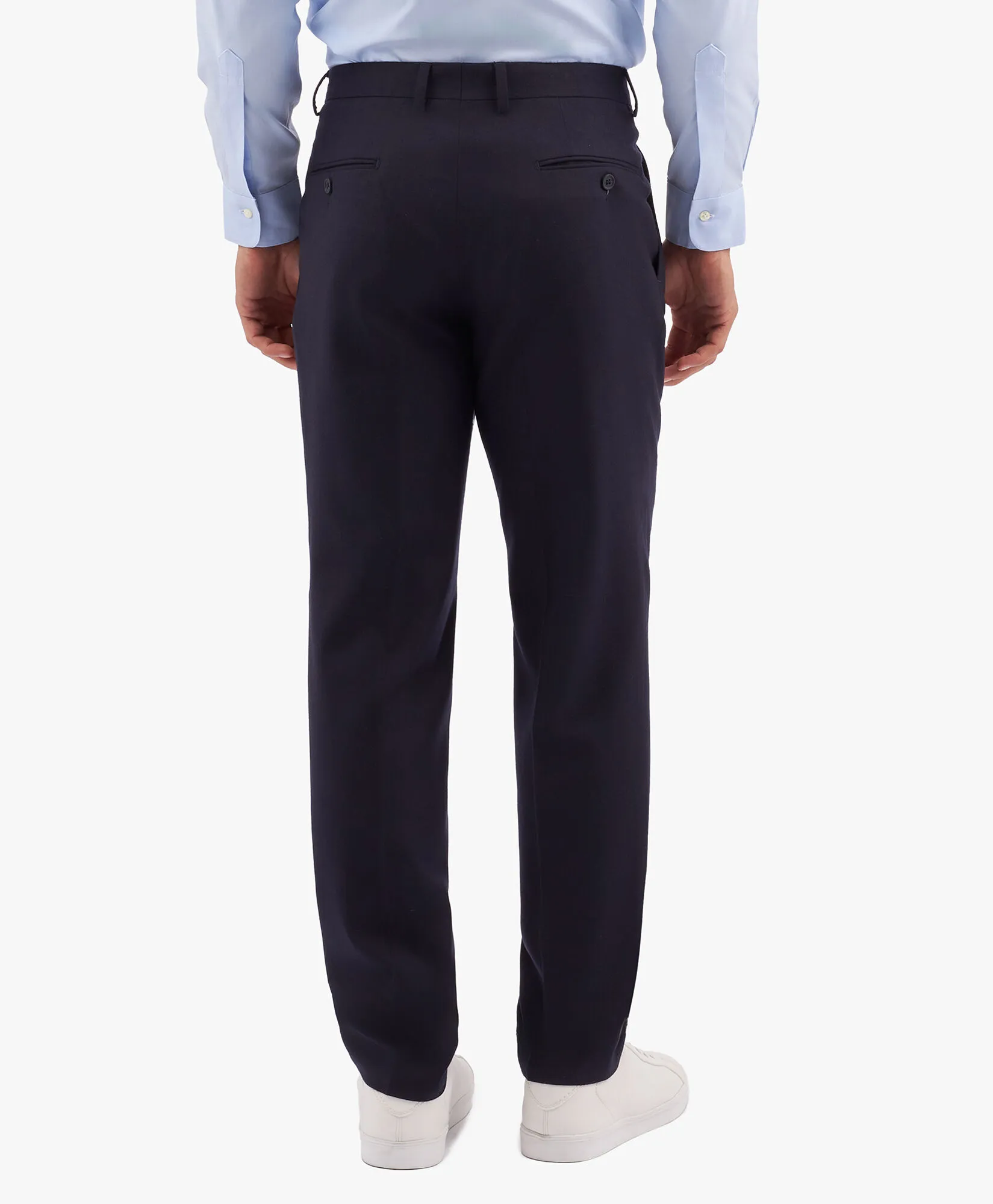 Navy Blue Wool Blend Regular Fit Trousers with Pleats in Navy for Men | Brooks Brothers® UK