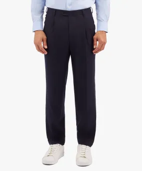 Navy Blue Wool Blend Regular Fit Trousers with Pleats in Navy for Men | Brooks Brothers® UK