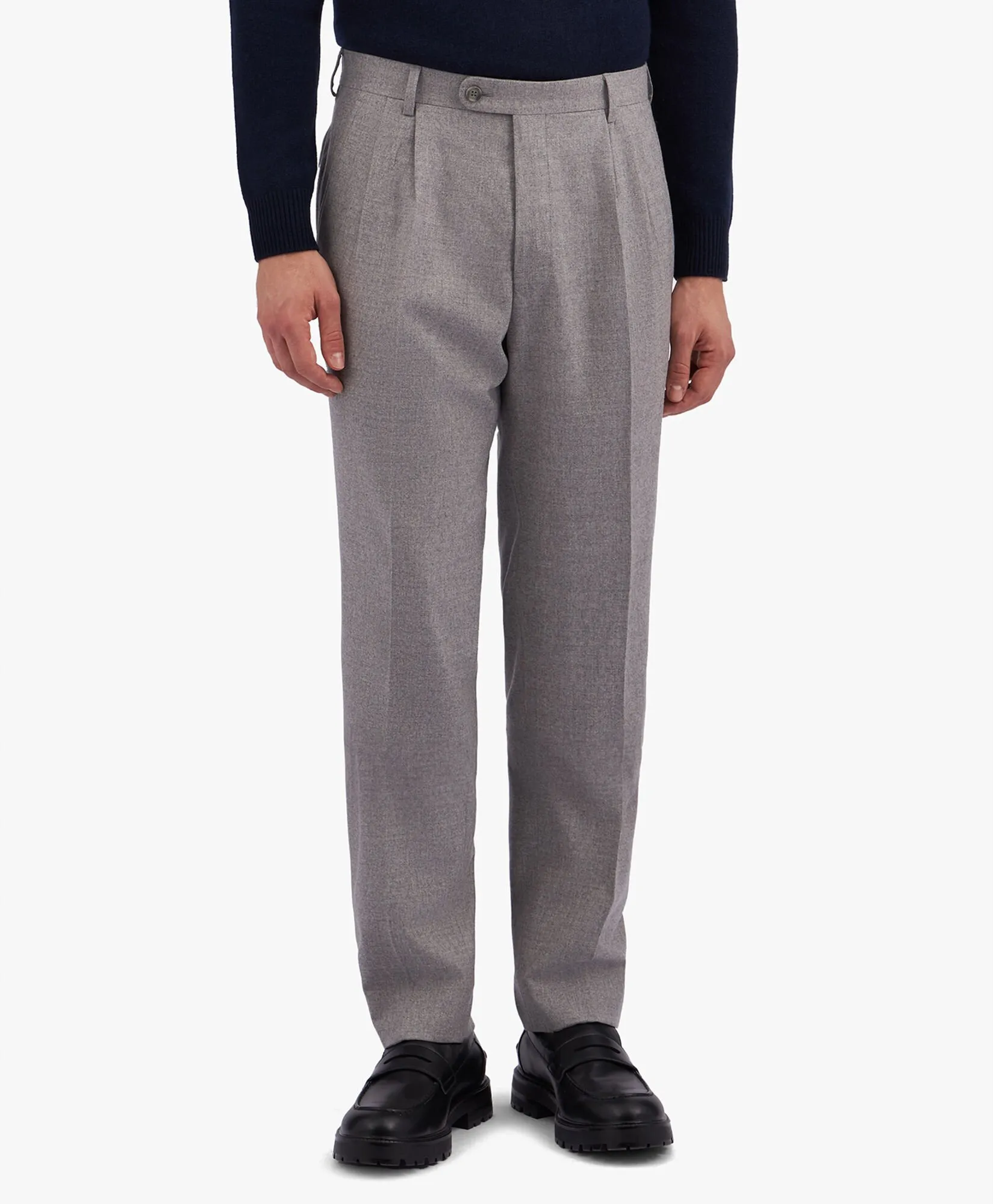 Navy Blue Wool Blend Regular Fit Trousers with Pleats in Navy for Men | Brooks Brothers® UK