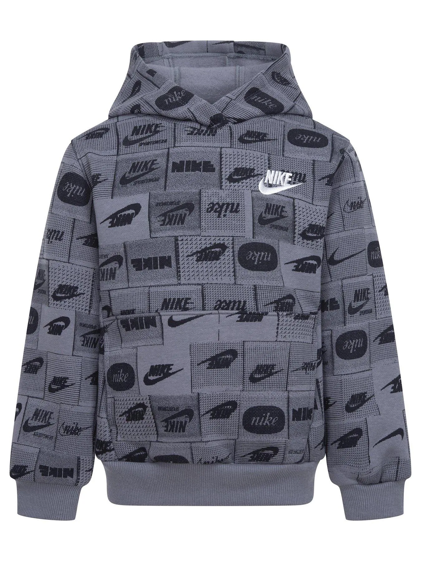 Nike Kids Boys Club All Over Print Overhead Hoodie - Grey