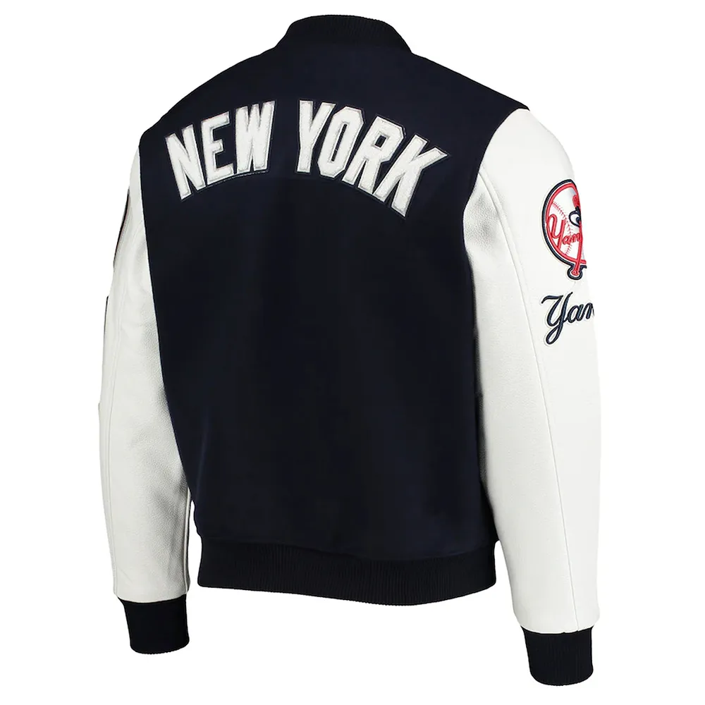 NY Yankees Navy Blue and White Letterman Jacket