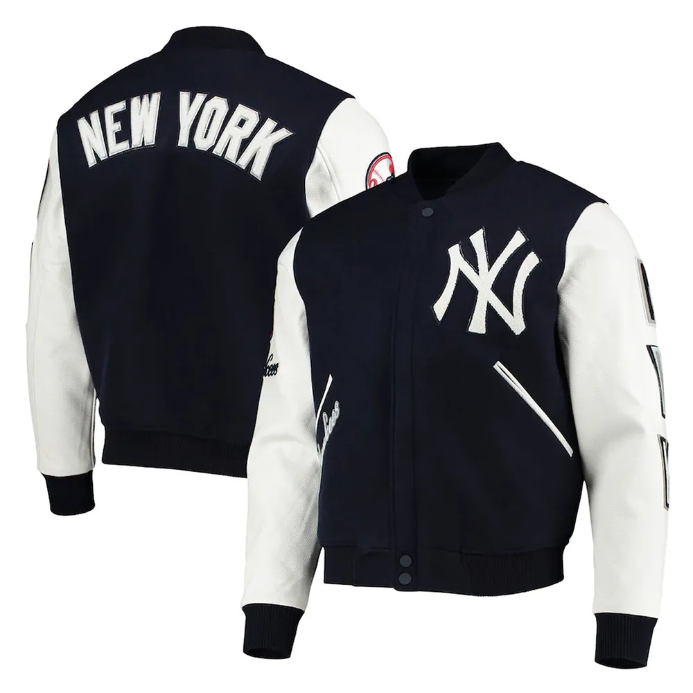 NY Yankees Navy Blue and White Letterman Jacket