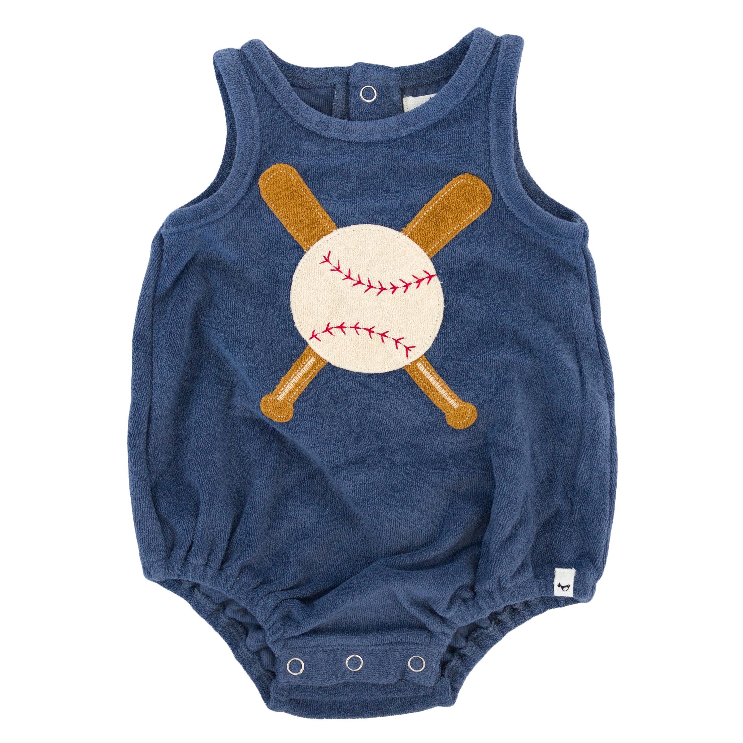 oh baby! Cotton Terry Bubble - Vintage Baseball Applique - Denim