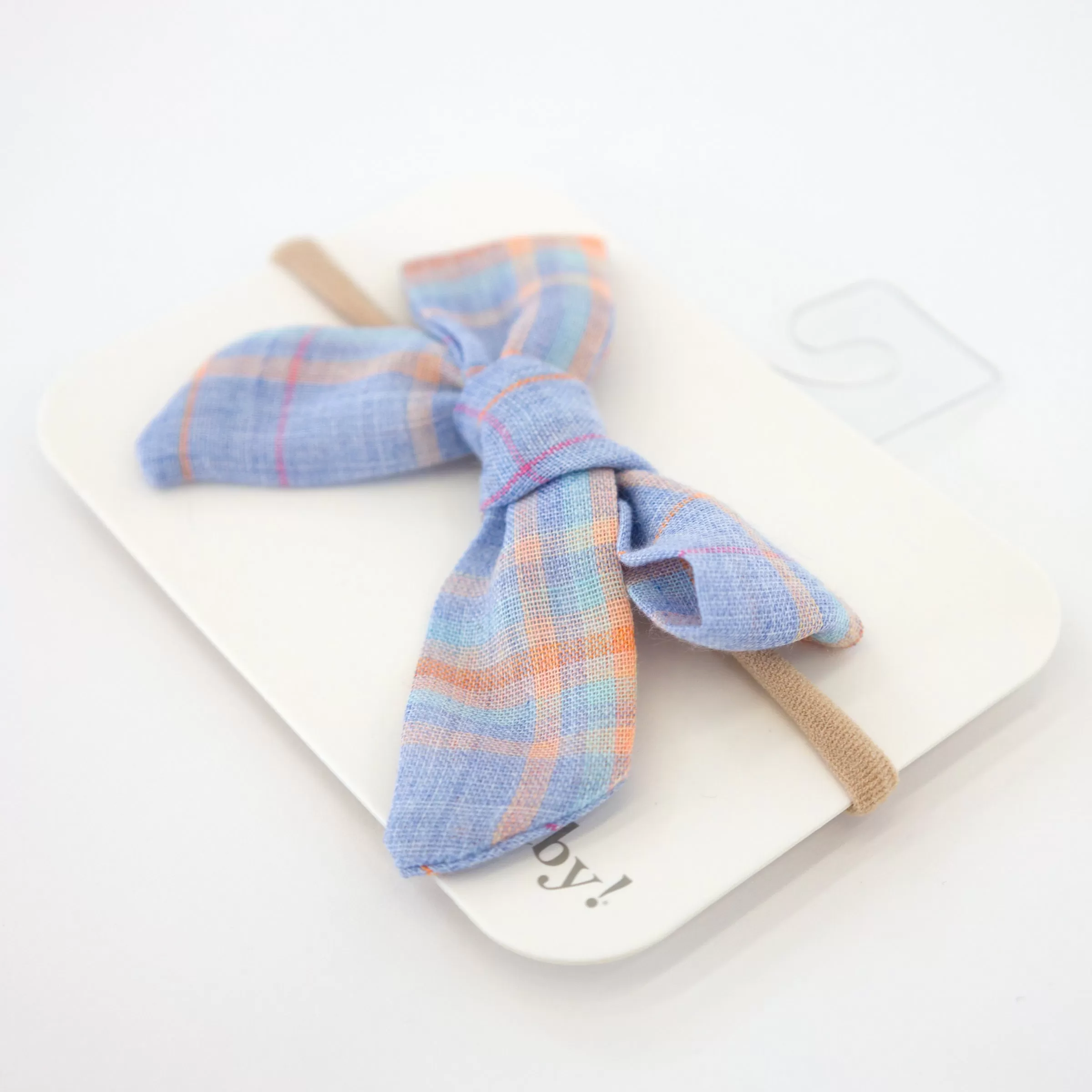 oh baby! Madras Plaid Bow Nylon Headband - Periwinkle