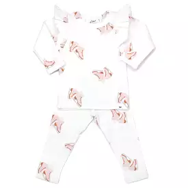 oh baby! Millie Long Sleeve Two Piece Set -  Blush Ice Skate Print - Cream